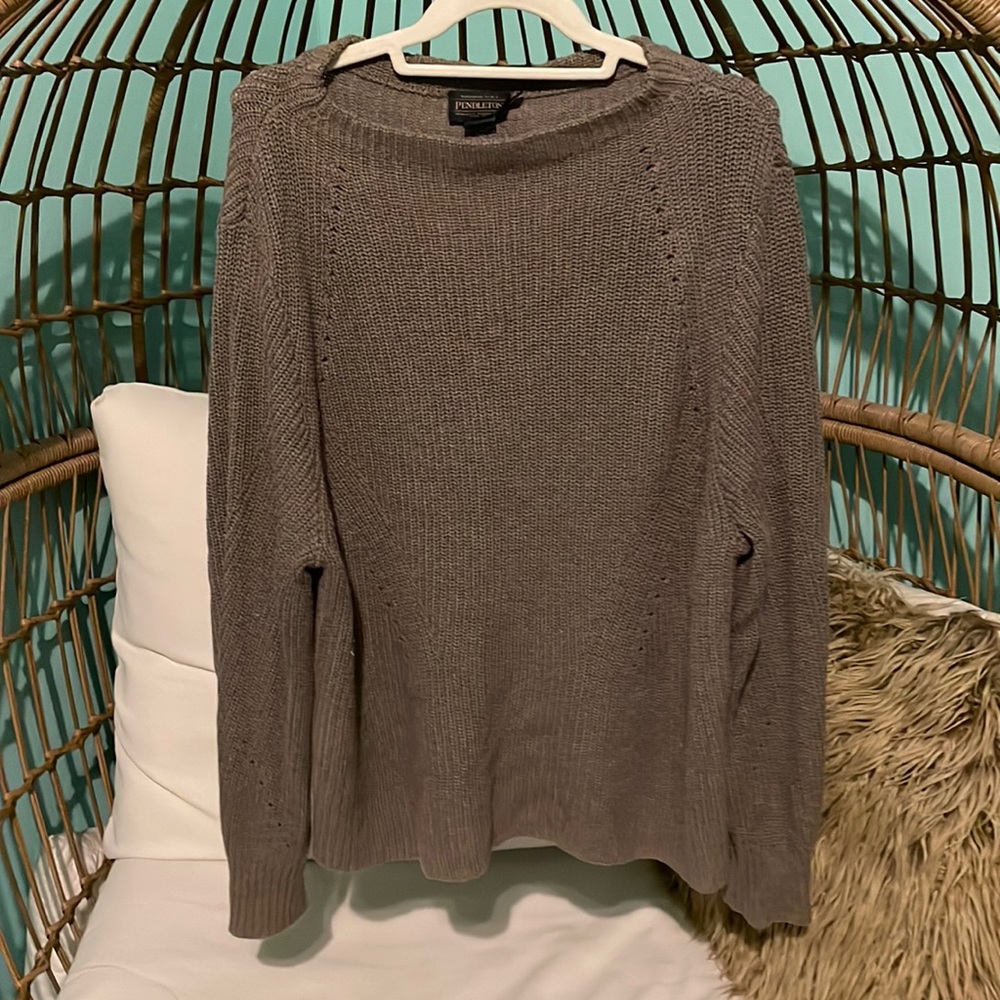 Taupe Pendleton knit sweater